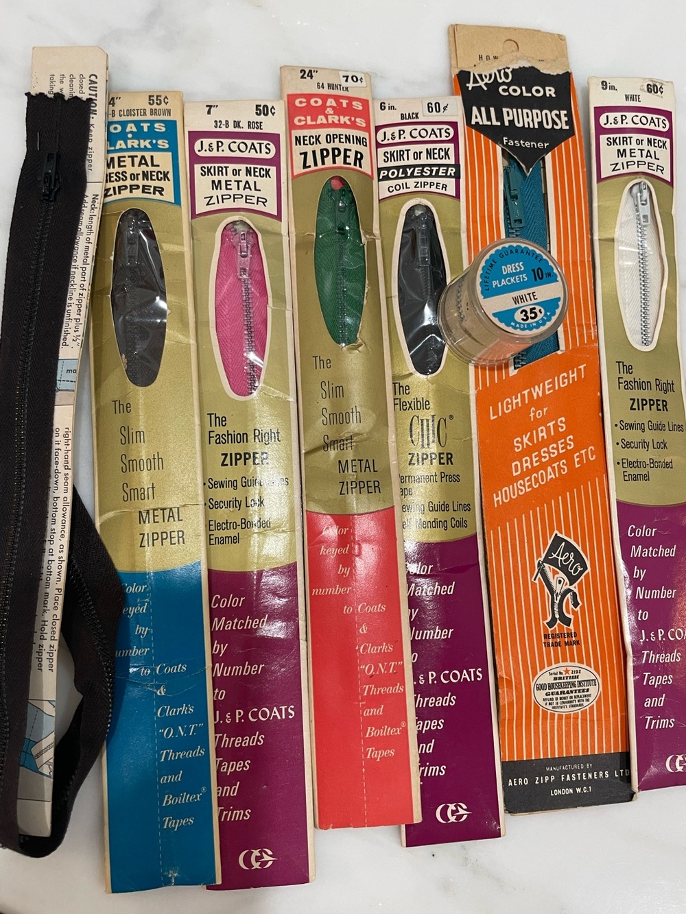 J&P Coats Metal Zipper - Pink / Green / Black Options assorted vintage 8 total